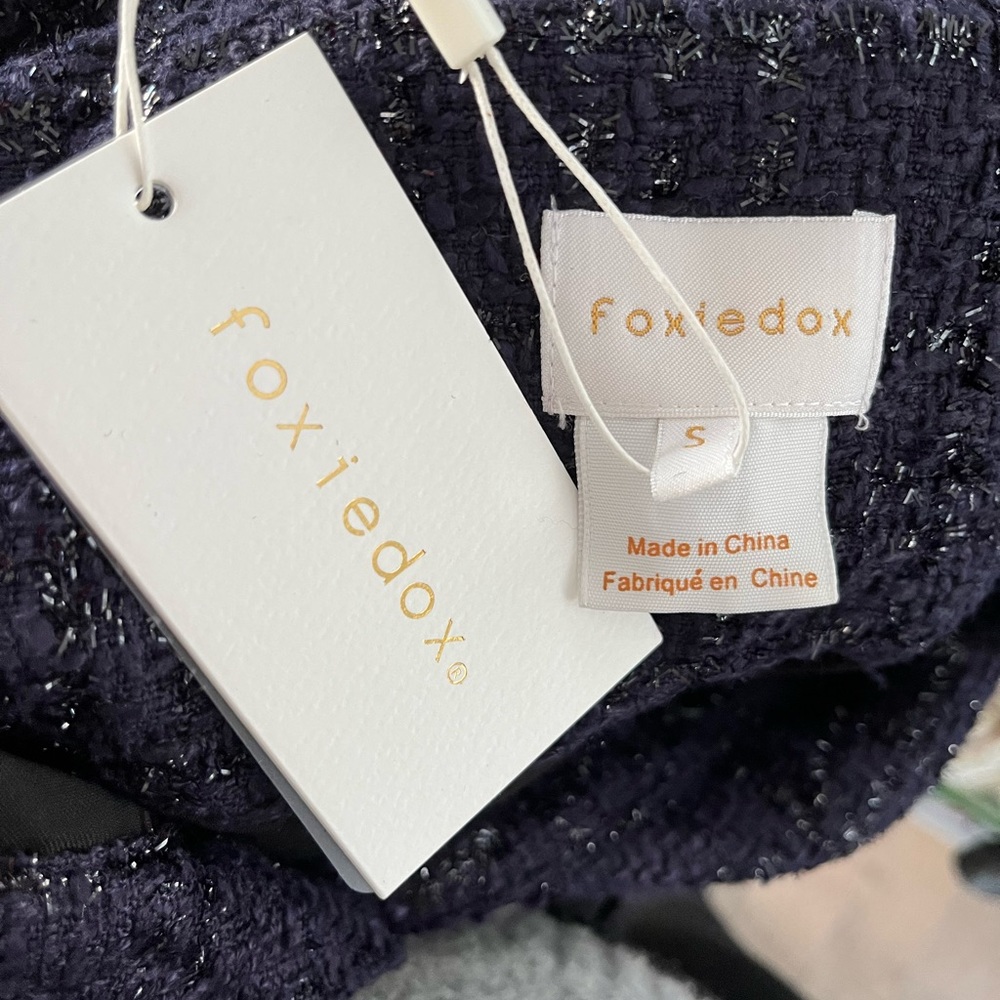 Anthropologie Foxiedox Embroidered Sequin Navy Tweed Jacket Size S NWT - Picture 6 of 13